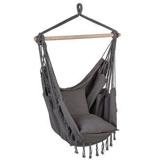 Beliani Beliani - Silla Colgante De Algod&oacute;n Poli&eacute;ster Gris Columpio Hamaca Boho Interior Exterior Bonea