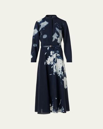 Akris Wildflower-Print Silk Wool Voile Midi Dress