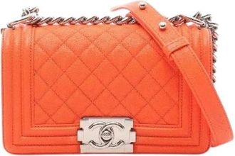 Chanel Pre-owned Boy Grained Calf Shoulder Bag - Dames - Vintage Schoudertas - Oranje - ONE Size - Leer - Vintage