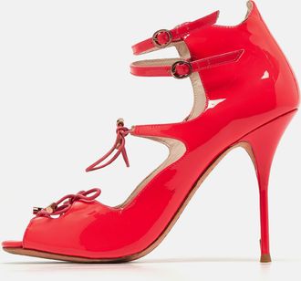 Sophia Webster Neon Pink Patent Leather Ankle Strap Sandals