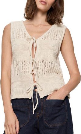 Sanctuary Still Cool Front Tie Sleeveless Sweater in Collagen White at Nordstrom, Size X-Small