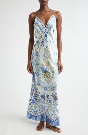 Camilla My Homespun Heart Bias Cut Silk Satin Maxi Slipdress at Nordstrom, Size X-Large