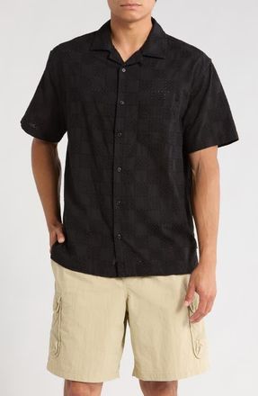 Vans Wayside Eyelet Embrodiered Camp Shirt in Black at Nordstrom, Size Large