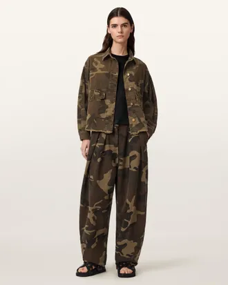 AllSaints Cotton Hettie Oversized Camo Shacket, Size: XS