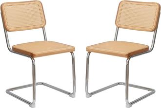 Urban Meuble Set de 2 sillas de comedor beige con rejilla de rat&aacute;n