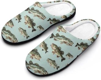 Generic Bass Fish Funny Mens Cotton Slippers Soft Non-Slip Rubber Sole House Slipper Indoor Outdoor