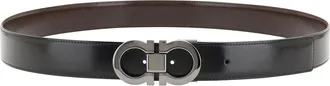 Ferragamo Mens Gancini Reversible Belt Black Calf Leather Bos Taurus E Braces