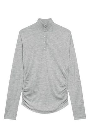 Theory Shirred Mock Neck Merino Wool Top in Light Heather Grey at Nordstrom Rack, Size Small