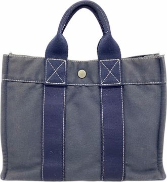 Herm&egrave;s Navy Canvas Tote Bag (Pre-Owned)