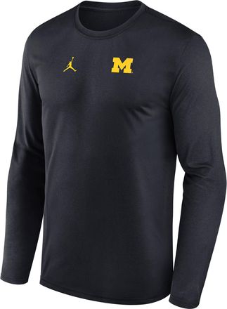Nike Jordan Mens Michigan Sideline Legend Logo Jordan Brand Dri-FIT College Long-Sleeve T-Shirt in Blue | 0JTJ4FAMWN-HE3