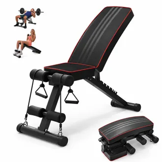 Relaxdays Relaxdays Panca Pesi Pieghevole Regolabile Fino A 150 Kg, 2 Elastici, 4 In 1, Nera Per Casa
