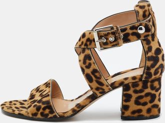 Gianvito Rossi Brown Leopard Print Calf Hair Ankle Strap Sandals