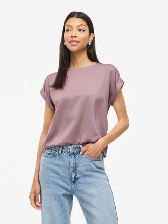 Vila Kurzarmshirt VILA VIELLETTE S/S SATIN TOP - NOOS, Damen, Gr. 36, toadstool, Satin, Obermaterial: 100% Polyester, unifarben, regular fit normal, Rundha
