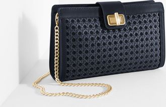 Talbots Leather Trim Caning Clutch - Blue - 001 Talbots