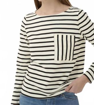 Inwear Della Long Sleeve T Shirt In Whisper White With Black Stripe
