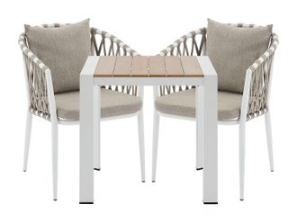 Vente-Unique Comedor de jard&iacute;n de aluminio y cuerda trenzada: una mesa de 80 cm y 2 sillones - Natural claro y blanco - MISSO de MYLIA