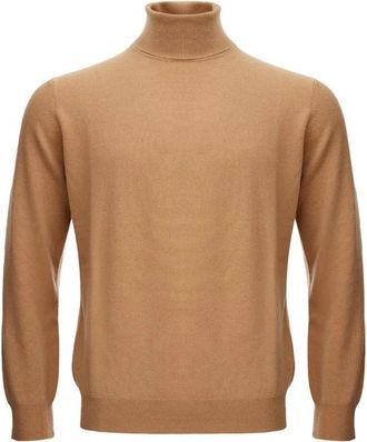 KANGRA Turtlenecks, male, Brown, Size: 2XL Luxurious Brown Wool Sweater