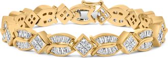 House of Brilliance 14K Yellow Gold 8 1/5 Cttw Baguette and Princess-Cut Diamond Geometric Twist Link Bracelet