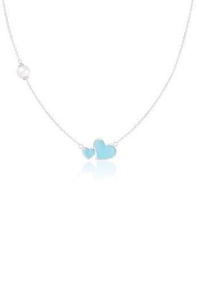 Splendid Pearls Double Heart Pendant Necklace in Silver/Blue/Pearl at Nordstrom Rack