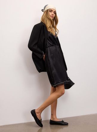 Icone Womens Lace and stud satin slip minidress