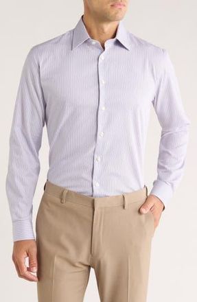 Nordstrom Trim Fit Stripe Premium Non-Iron Cotton Dress Shirt in Purple Antica Stripe at Nordstrom Rack, Size 15.5 - 34/35