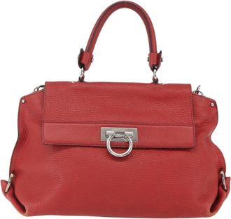Ferragamo Sofia Satchel Grainy Leather Red Leather Handbag (Pre-Owned)