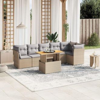 vidaXL Vidaxl - Set Sof&aacute;s De Jard&iacute;n 7 Piezas Y Cojines Rat&aacute;n Sint&eacute;tico Beige