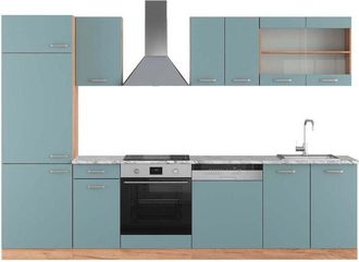 Vicco Mueble De Cocina R-line, Roble Azul-gris-dorado, 300 Cm, Et M&aacute;rmol