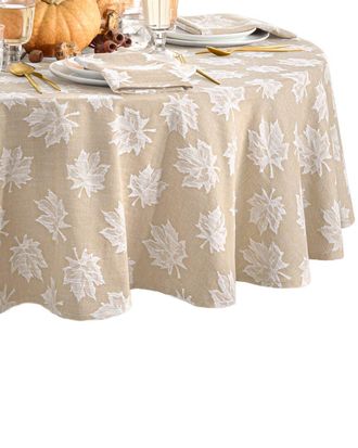 Elrene Falling Leaves Jacquard Round Tablecloth