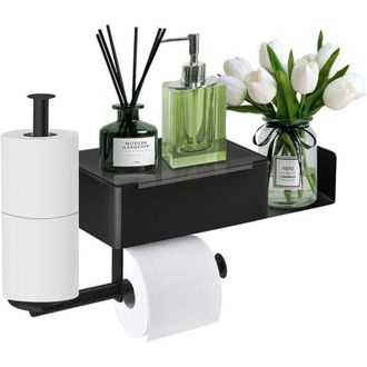 OEM Portarrollos De Papel Higi&eacute;nico De Pared Negro Con Estantes Y Dispensador De Toallitas H&uacute;medas, Soporte Para 2 Rollos Para Ba&ntilde;o Y Cocina - Crezuo