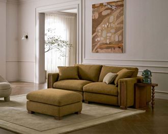 Castlery Tan France Kagan Sofa with Ottoman, Caramel Brown Basketweave, Modern Heritage Modular, Castlery