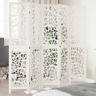 vidaXL vidaXL Divisorio Ambienti 5Pannelli Bianco Legno Massello di Paulownia