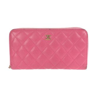 Chanel Pink Grained Calfskin Long Wallet (Bi-Fold) (Pre-Owned)