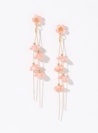 Simons Womens Pink flowers and post long earrings