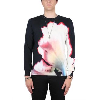Alexander McQueen Truien & Vesten, Heren, Veelkleurig, L, Jersey met solarised bloemenprint en afgezette oren