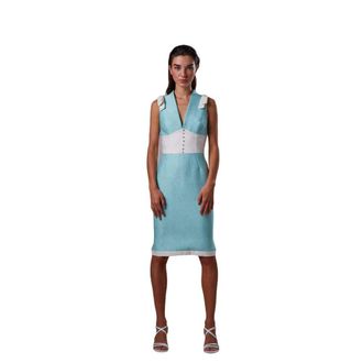 Moskada Turquoise en Witte Jurk - 46 - Dames - Casual kleedjes - Blauw - L - Kleedjes