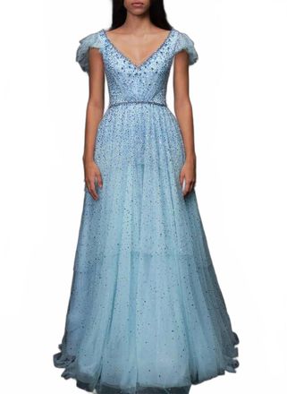 Jenny Packham Luna Tulle Gown In Mermaid Blue