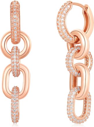 Suzy Levian Yellow Sterling Silver White Cubic Zirconia Chain Link Drop Earrings