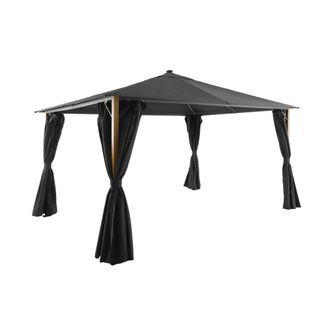 Sweeek Gazebo de jard&iacute;n 3x4m de aluminio efecto madera con cortinas y led
