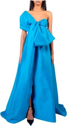 Doris S Blauwe Elegance Lange Jurk met Strik - Dames - Avondkleed - Blauw - XS - Kleedjes
