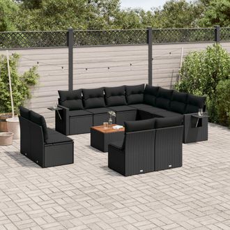 vidaXL Set De Sof&aacute;s De Jard&iacute;n 12 Piezas Cojines Rat&aacute;n Sint&eacute;tico Negro Vidaxl