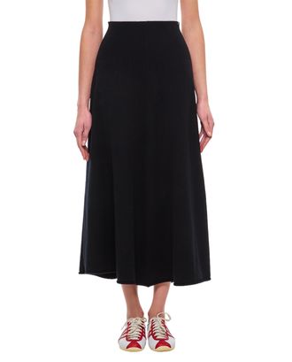Extreme Cashmere Flowing Midi Skirt With High Elastic Waistband