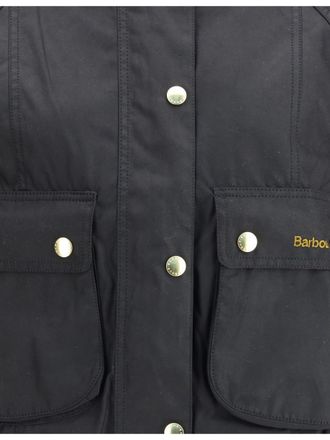 Barbour Womens Cropped Waxed Jacket With Gold Snaps Black-Classic Cotton Puffer Black/classic