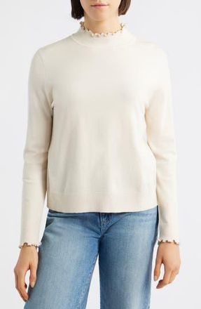 Wit & Wisdom Bead Detail Mock Neck Sweater in Ecru at Nordstrom Rack, Size X-Large