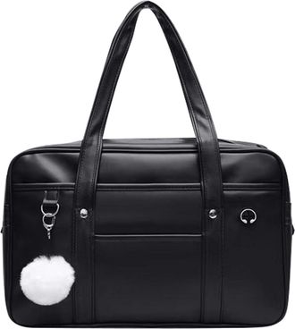 Generic School Bag Portable Large Capacity PU Leather Bag Zipper School Handbag with Headphone Cable Hole for Girls (A)