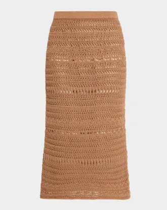 Fabiana Filippi Straight Open-Stitch Sequin Knit Midi Skirt