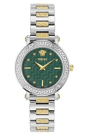 Versace Greca Sphere Petite Bracelet Watch, 30mm in Green/Two Tone at Nordstrom