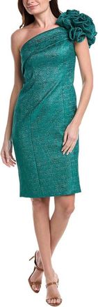 Teri Jon by Rickie Freeman Teri Jon By Rickie Freeman Metallic Pebble Jacquard One- Shoulder Flower Ruffle Dress