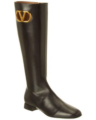 Valentino Vlogo Leather Knee-High Boot