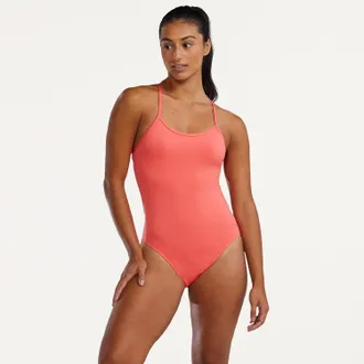 TYR Womens Durafast Elite Crosscut Tieback Solid One-Piece Swimsuit Orange 26